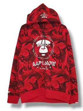 A Bathing Ape BAPE AAPE  Camo Hoodie Sweater Red Size XL
